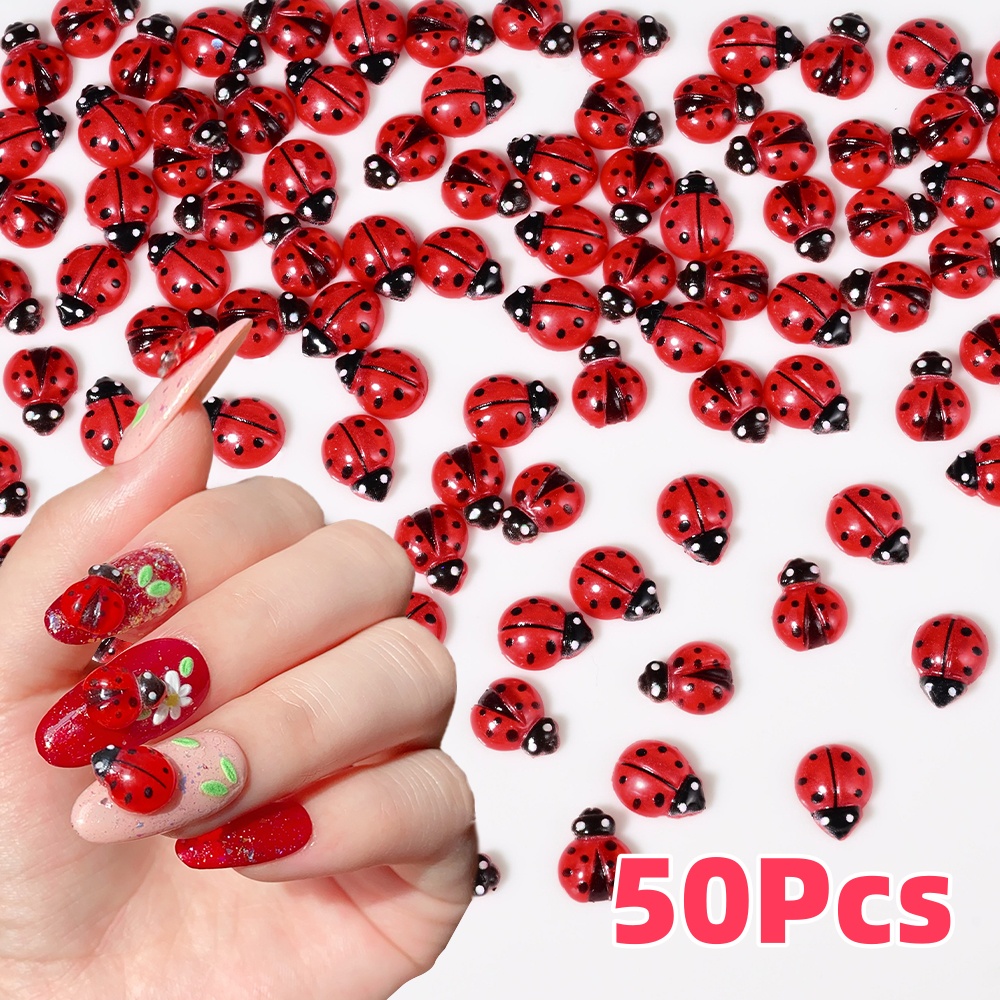 Art Craft Ladybug - 50 Buah Hiasan Kuku Kepik Merah
