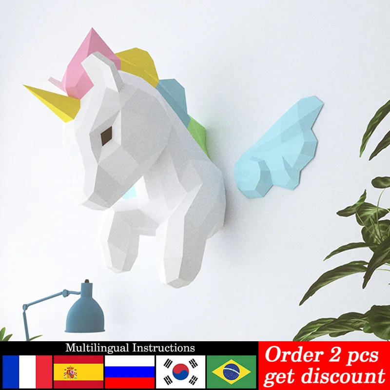 Art Craft With Cardboard - Dekorasi dinding hewan Unicorn pelangi Model