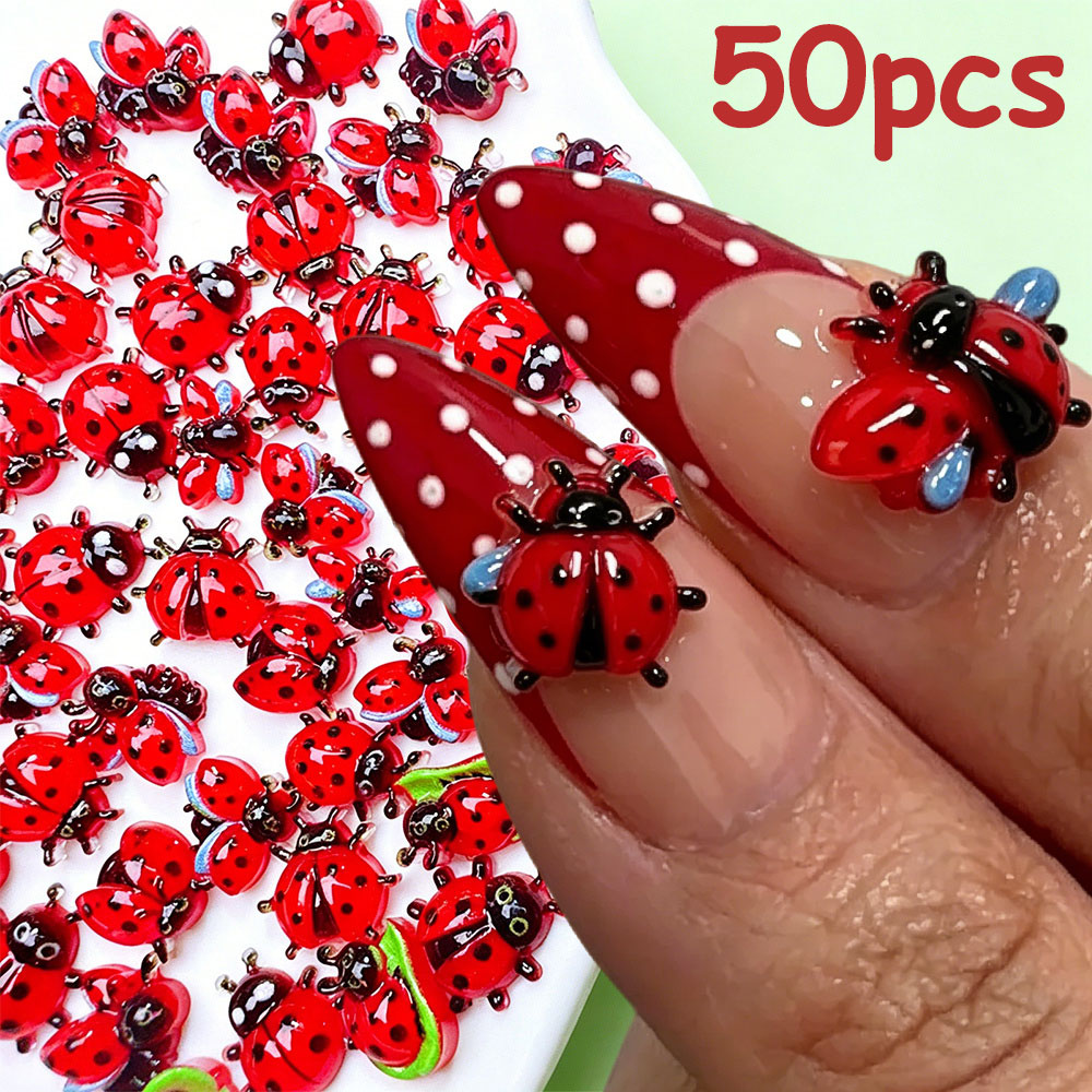 50Pcs Hiasan Kuku 3D Mini Lady - Art Craft Ladybug ulasan dan harga