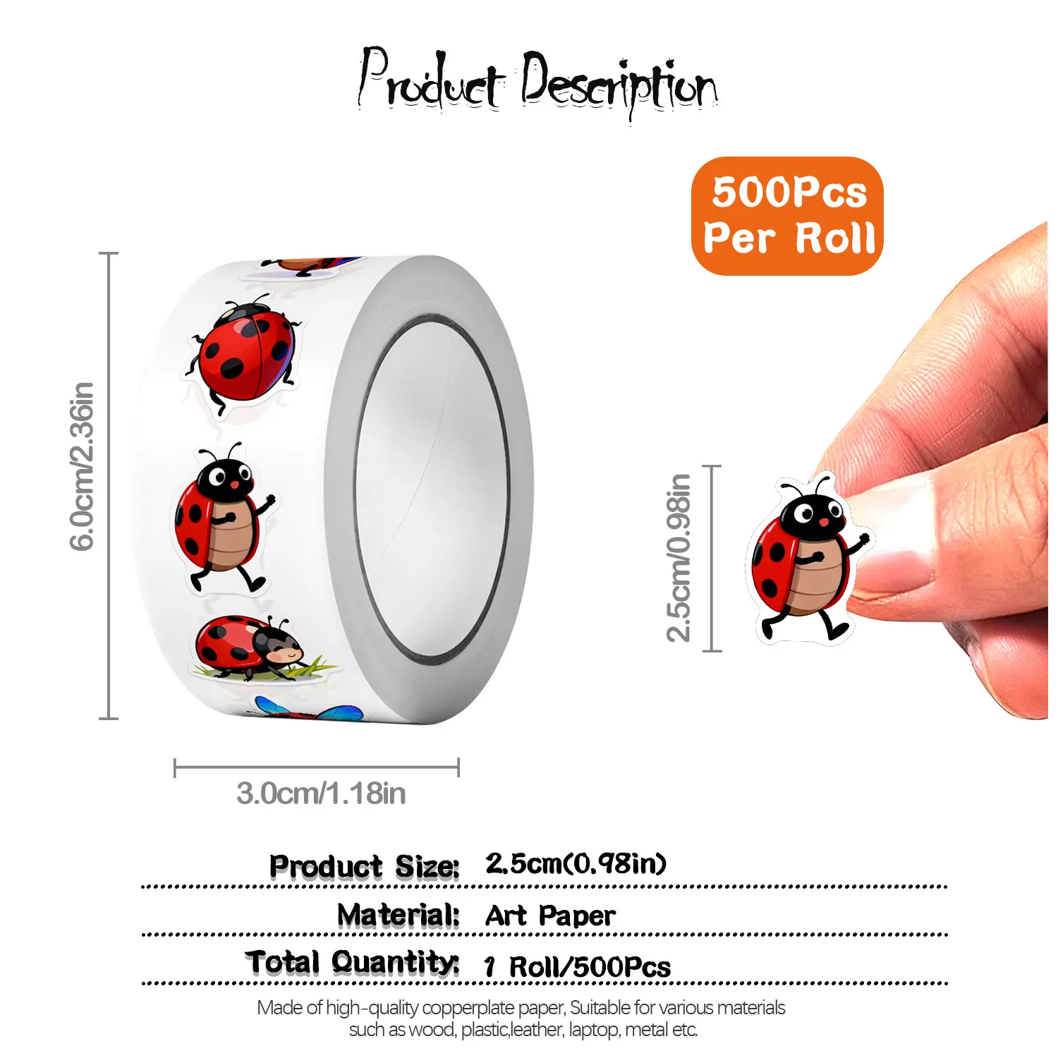 1Rol (500 Buah) 10 Stiker Kumb - Art Craft Ladybug ulasan dan harga